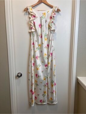 A New Day Floral Ruffle Sleeve Midi Dress XS Wedding Guest Garden Party